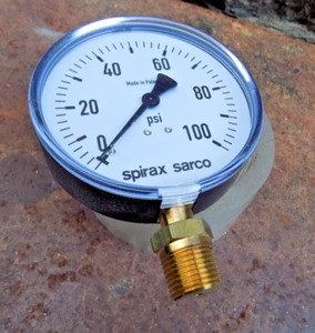 Spirax Sarco 0273299 Single Scale Pressure Gauge, 4 in Dial, 0 to 100 psig, NPT - Picture 1 of 3