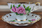 Ucagco Floral Rose Fine China Tea Cup and Saucer Set w/Gold Trim Vintage Japan