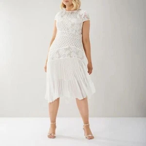 Coast Wendy Dress White Lace Pleated Skirt 20 Wedding Reception Dress Elopement - Picture 1 of 16