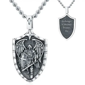 MLD 925 Sterling Silber Heiliger Michael Schild Anhänger Halskette - Panzerkette - Bild 1 von 12