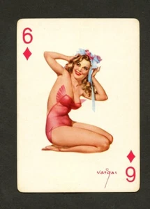 Vargas Girls Playing Card ~ 1950's ~ Orange Back ~ NM - Picture 1 of 2