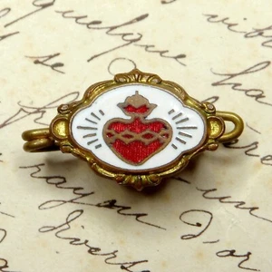 Antique Religious Brooch. Jesus Sacred Heart. Crown of Thorns. Enamel Medal. - Foto 1 di 6