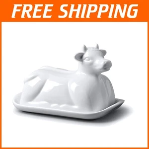 Traditional Cow Design Porcelain Butter Plate & Lid – Elegant 19cm Storage - Picture 1 of 8