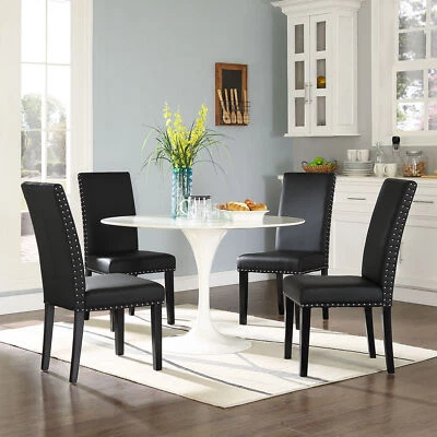 Modway Parcel Vegan Leather Upholstered Parsons Dining Side Chair in Black - Image 1 of 4