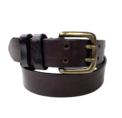 Cinturón EXPRESS Mujer M Marrón Cuero Grueso Doble Punta Latón Hebilla Boho Western Foto 1 de 4