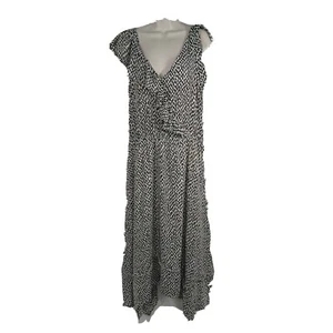 Who What Wear Dress Women Size L Black Cream Asymmetric Hem Sheer Animal Print - Picture 1 of 12