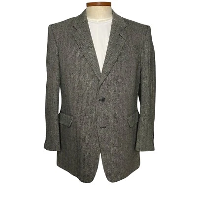 Monsieur Adolfo Men Jacket Blazer 2 Button Herringbone Black White 44R - Image 1 of 4