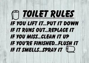 Toilet Rules With Rolls Bathroom Inspired Design Wall Art Decal Vinyl Sticker - Picture 1 of 7