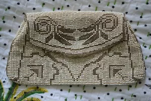 DE COLECCIÓN 1920 Art Deco blanco y plateado con cuentas bolso de noche bolso embrague bolso - Imagen 1 de 10