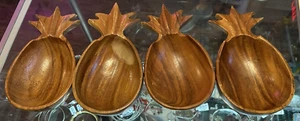 Vintage Pineapple MonkeyPod Wood Hand Carved Serving Bowl Set Of 4 - 9” long - Picture 1 of 11