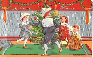 Postal de colección 1908 P. Sander A Feliz Navidad niños alrededor del árbol usada sin publicar - Imagen 1 de 2