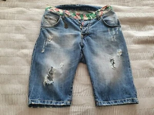 Dsquared2 mens torn 3/4 denim military print shorts w/t rear large zip size 32 - Picture 1 of 12
