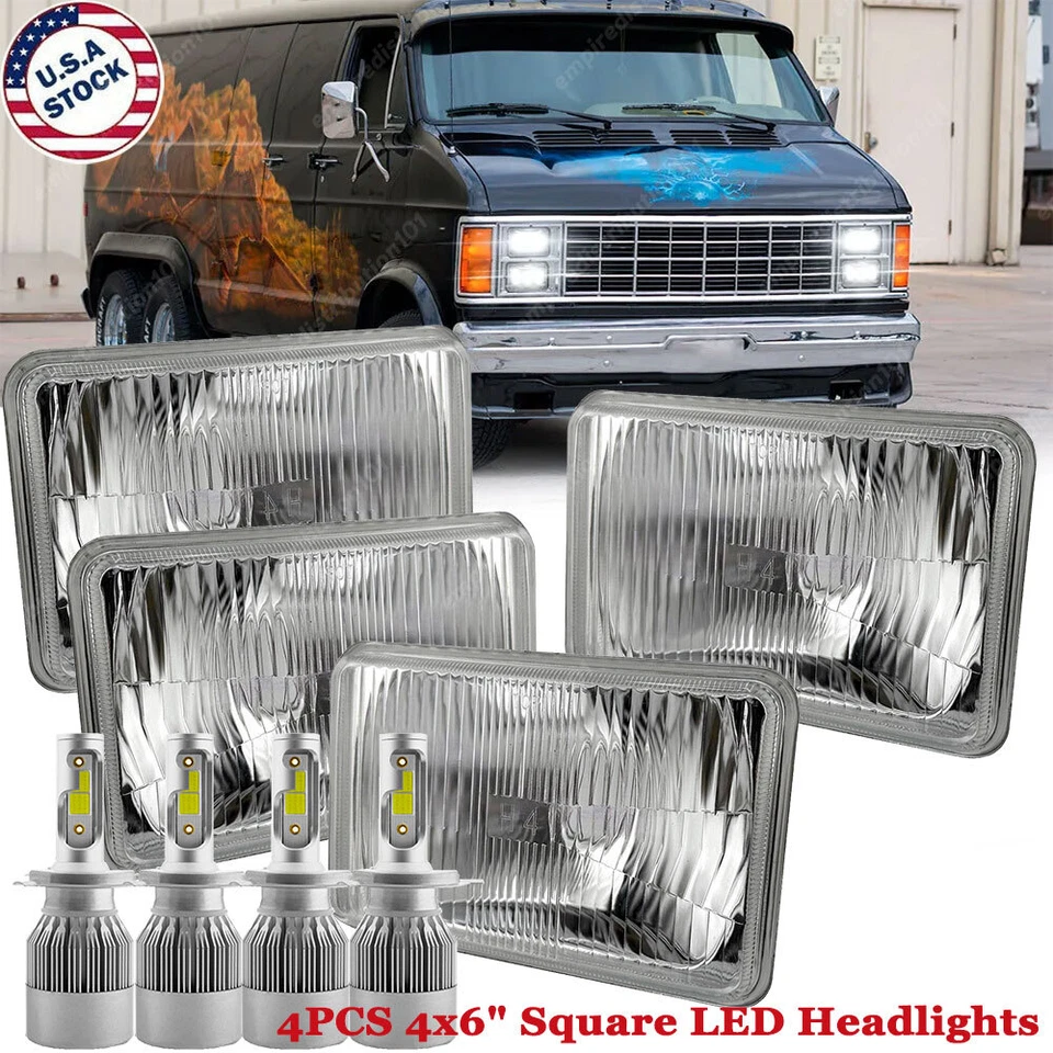 4PCS 4x6" Square LED Headlights High Low Sealed Beam H4 For Dodge B300 Cargo Van - Image 1 of 4