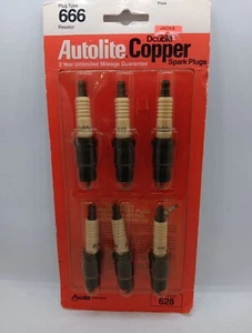 6 Pack NEW AUTOLITE #666 DOUBLE COPPER SPARK PLUGS New Old Stock - Picture 1 of 6