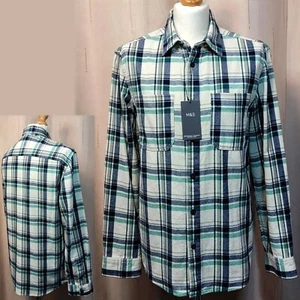 M&S schweres BAUMWOLLKÖPER KARIERTES OVERSSHIRT ~ Größe M ~ GRÜN Mix - Bild 1 von 7