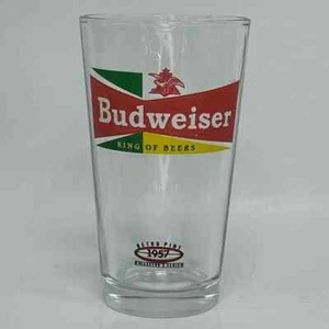 Budweiser Glass King Of Beers Retro 1957 Logo Barware Pint Pub Glass Vintage - Picture 1 of 1