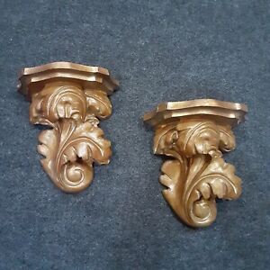 Wall Sconce Shelf Pair Set of 2 Regal Regency Gold Bronze Brown Ornate