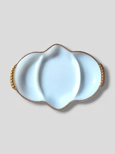 Vintage Fire King Milk Glass Divided Dish Relish Tray Gold Trim Hobnail - Picture 1 of 4