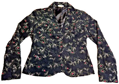 Blazer de pana Edward para mujer talla 10 negro floral bordado forrado Foto 1 de 4