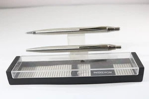Vintage Inoxcrom Brushed Steel Ballpoint & Mechanical Pencil (Cased/Refill) - Foto 1 di 4