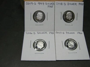 2016 S  2017 S  2018 S  2019 S (99.9%) Roosevelt Silver Proof Dime Deep Cameo  - Picture 1 of 1