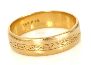 VINTAGE BEAUTIFUL 14K YELLOW GOLD SIGNED PF MEN'S WEDDING BAND RING SZ10.5 5.3G - Picture 1 of 1