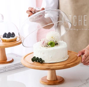 Cake Stand with Dome Lid, Wood Cake Plate with Clear Glass cover Display Stand - Picture 1 of 7