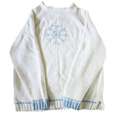 Quacker Factory Sweater Ivory Sequin Snowflake Hannukah Wool Blend Christmas XL - Image 1 of 4