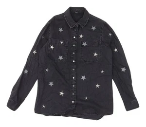 Guess Women's Black Star Embroidered Denim Shirt - Size 12 - Picture 1 of 12