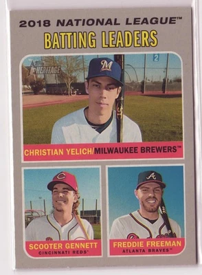 2019 Topps Heritage Christian Yelich Freddie Freeman Scooter Gennett #61 - Image 1 of 2