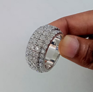 Bright White Excellent Cut 3.60CT Moissanites In 10K White Gold Men's Band Ring