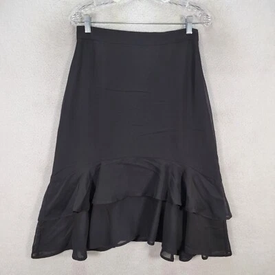 ModCloth Womens Skirt Size 4 Black Stretch Ruffled Flowy Hem Career A Line - Image 1 of 4
