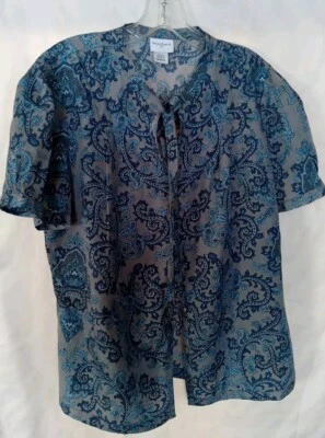 Женская блузка Jaclyn Smith с принтом пейсли с коротким рукавом на пуговицах размер L - Изображение 1 из 4