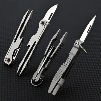1 PC EDC Titanium Alloy Multi Tools Tweezers Opener Pocket Outdoor Folding Knife - Image 1 of 4