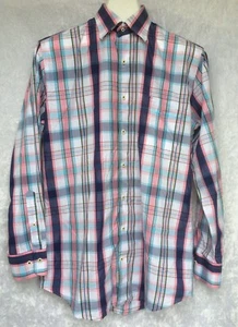 Peter Millar Button Front Shirt Pink Blue Teal Checks Plaid Size Medium - Picture 1 of 11