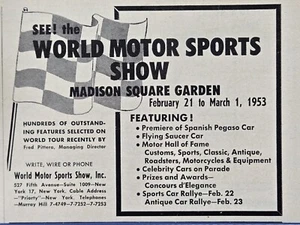 Anuncio impreso vintage 1953 World Motor Sports Show Madison Square Garden Cars 1953 - Imagen 1 de 4