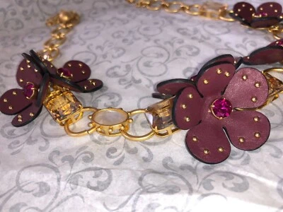 Kate Spade Blooming Bling Leather Flower Statement Necklace Gold RT NWT $168,00 - Image 1 of 4