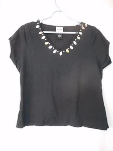Black B. Moss Size L embellished 100% cotton top Bust - 20 - Picture 1 of 6