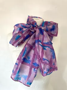 Vintage Silk Neck Scarf Head Scarf Purple Blue Squares Rectangle Shape - Picture 1 of 3