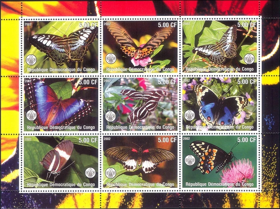 Congo 2002 Butterflies Insects/Nature/Butterfly/Scouts  9v sht (s541) - Image 1 of 1