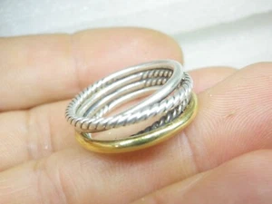 EXQUISITO ANILLO DE PLATA 925 Y ORO DE 18 KILATES CON 4 AROS LISOS Y TRENZADOS - Imagen 1 de 10