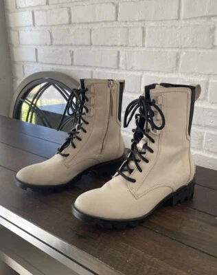 Botas de mujer SOREL Phoenix Combat blancas nobuck con cordones cremallera lateral talla 8 Foto 1 de 4
