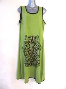 TATTOPANI Green Cotton Aztec Dress Made in Nepal Soft Stretch Midi XL - Picture 1 of 3