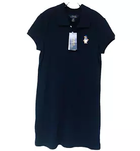 NWT Polo Ralph Lauren Dress Girls L 12 14 Embroidered Bear Navy Blue Preppy $50 - Picture 1 of 7