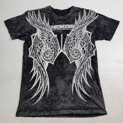 Camiseta Throwdown MMA Negra Estilo Aflicción Y2K Alas Góticas AOP Para Hombre Talla L Usada en Excelente Condición Foto 1 de 4