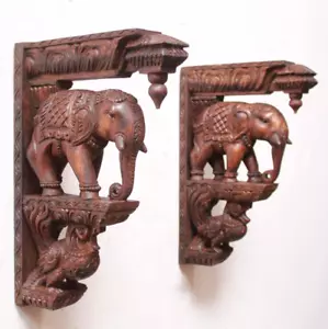Wooden Corbel Elephant Statue Wall Bracket Vintage Architecture Antique Decor - Picture 1 of 7