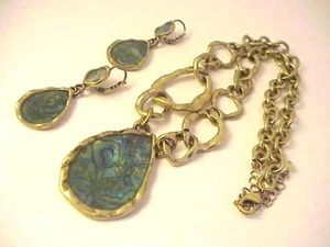 Anhänger Clip Ohrringe NRQ Demi Parure tropfenförmig schwer Kette Design - Bild 1 von 10