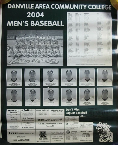 Danville Jaguars Illinois Mens Baseball 2004 Schedule Poster 27" x 20" Cover