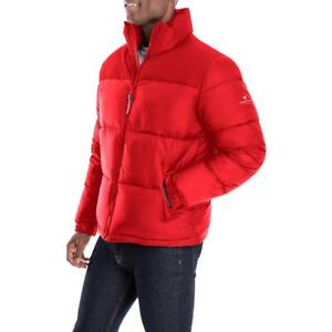 London Fog Men's Quilted Colorblock Puffer Coat with Stand Collar