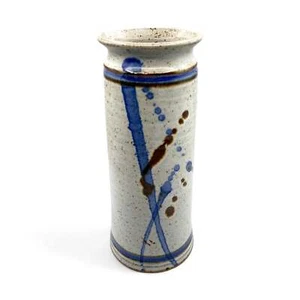 Speckled Glazed Handcrafted Pottery Vase with Blue and Brown Accents - 11" - Picture 1 of 9